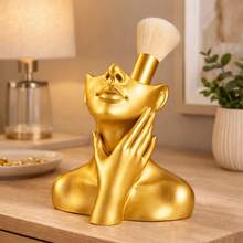 Makeup Brush Holder, Decorative Bust, Vanity Organizer, Modern Style, Premium Version - Negro - Ver 5
