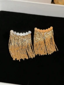 1 Pair New Elegant Gold Tassel Earrings, European And American Fashionable Exaggerated Arc Design, Suitable For Women's Daily Wear, Earring Pendant Gift - Yellow Gold - View 4