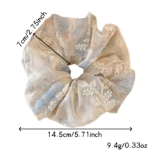 1pc Sweet & Elegant Tie-Dye Floral Embroidered Large Scrunchie, Available In Pink, Blue, Green, Suitable For Ponytail, Bun Hairstyles, Vacation & Daily Wear, Bohemian Chic Accessory Hair Elastics Hair Rubber Bands Hair Rope - Multicolor - View 2