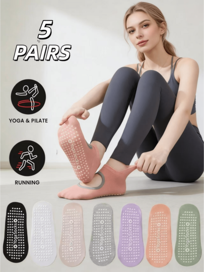 1/3/5双装女士透气瑜伽袜，适合普拉提、芭蕾、舞蹈、赤脚锻炼，顶部网眼设计，女士防滑普拉提袜