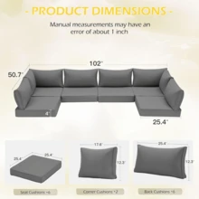 HOMREST Outdoor Replacement Cushions For Patio Furniture,Water-Repellent Sofa Cushions For 6-Seat Rattan Sectional Patio Conversation Sets,14-Piece Cushions Set For Outdoor Couch - Grey - View 2