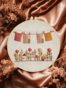 DIY Embroidery Kit, Simple Floral Pattern, Includes Embroidery Needle, Thread, Embroidery Hoop And Pre-Printed Fabric, Handcraft Embroidery Set, Beginner Friendly, Suitable For Thanksgiving, Christmas, Gifts, Home Wall Decor, 20x20cm/7.9x7.9 Inches - 20X20cm - View 16