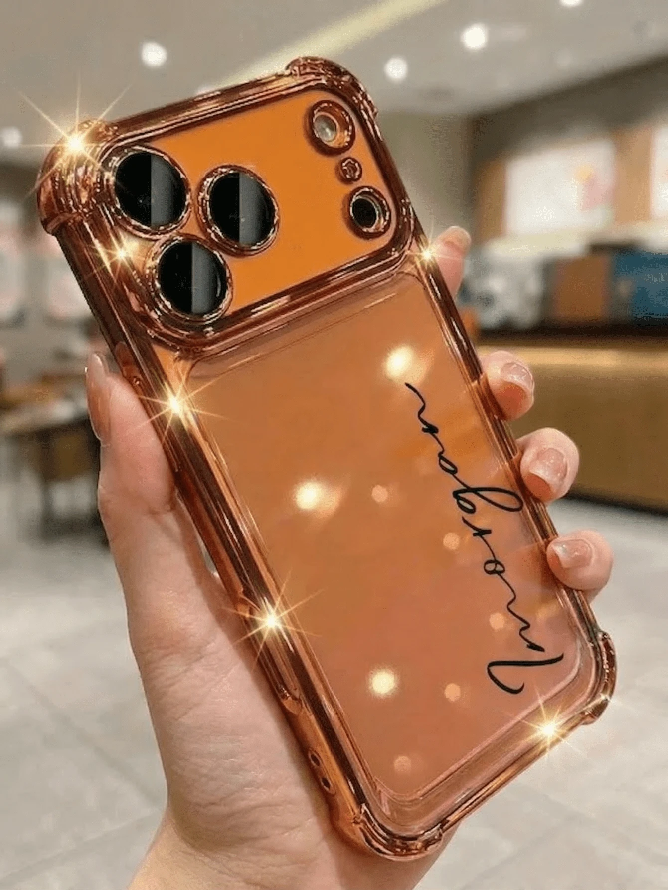 TPU Personalized Script Name Acrylic Letter Elements Phone Case Compatible With 17 Pro Max And 17 Air Transparent Shockproof Electroplated Lens Protector TPU Frame Personalized Name Phone Case A Perfect Christmas Gift Choice Anniversary Gift