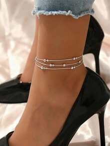 1 chiếc vòng chân đính hạt 3 lớp mạ bạc S925 và vàng 18K thời trang, thích hợp cho kỳ nghỉ hè ở bãi biển. - Nhiều màu - Xem 3