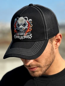 JZML 1pc Unisex Stylish Panda Letter Embroidered Trucker Hat - A - View 3