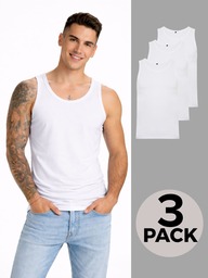 Roly Lot de 3 débardeurs basiques pour homme (livraison en 48h) - Tailles variées - Blanc - 100% coton, coupe ajustée, col rond, sans manches, confortable - Débardeur, t-shirt de corps, idéal pour la salle de sport, le quotidien, style décontracté, t-shirt d'été
