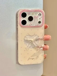 Cute 3D Strawberry Bow Soft Phone Case, Suitable For IPhone 17/16/15/14/13/12 Pro Max, Adorable Fruit Anti-Drop Protective Cover - White Base With Pink Heart - View 2