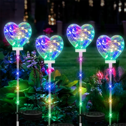 1pc Solar Outdoor Heart-Shaped Light String Lawn Lamp, Transparent Heart Shaped Cover, 20 LED Copper Wire String Lights, 2 Modes, Suitable For Parties, Weddings, Yard Decorations, Valentine's Day/Mother's Day Gifts, Ideal For Outdoor/Yard/Lawn/Festival Party Decorations