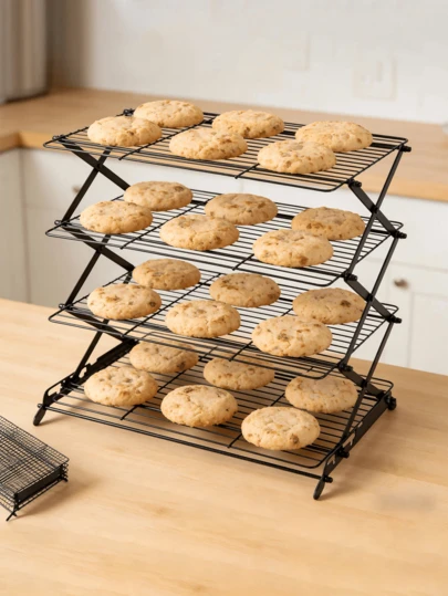3/4-Layer Foldable Cooling Rack, Cooking And Baking Cooling Rack, Outdoor Camping And Picnic Rack, Wire Cooling Rack, Upgraded Foldable Cooling Rack, Non-Stick Wire Rack, Suitable For Baking, Cookies, Cakes, Roasting, Grilling, Drying Cookies, Space Saving.