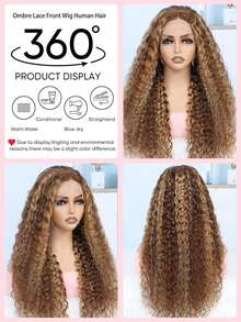 34 Inch Honey Blonde Highlight Curly Wig Human Hair Ombre Water Wave 13x4 HD Lace Front Wigs Human Hair For Women Natural And Soft Wet And Wavy Lace Frontal Glueless Wig 250% Density - SP4/27 - 查看 8
