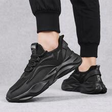 Zapatillas deportivas de color negro para hombre, tenis para hombre, tenis de hombre, confeccionadas con tejido de malla transpirable. Un modelo ligero y cómodo, ideal para el gimnasio y para caminar a diario, con cordones resistentes y suela antideslizante. - Negro - Ver 3