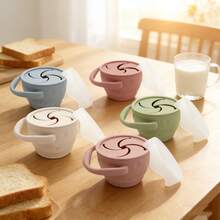 1个可折叠硅胶防漏婴儿辅食杯，带盖，户外野餐创意零食杯，感恩节圣诞节礼物 - 彩色 - 查看 3