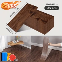 25 Packs/50 Packs Of 3D Wood Grain Vinyl Floor Tiles, Measuring 15.75 Inches X 5.91 Inches, Can Be Torn And Pasted PVC Floor Stickers, Removable And Reusable, Suitable For Home Decoration, Living Room, Bedroom, Dining Room, Dormitory, Etc. - 深棕色 - 查看 9