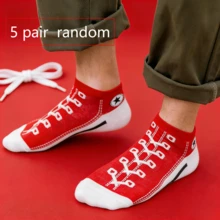 5 Pairs Mixed Canvas Shoes Summer Men Short Socks, Creative Design Boat Socks - Multicolor - View 6