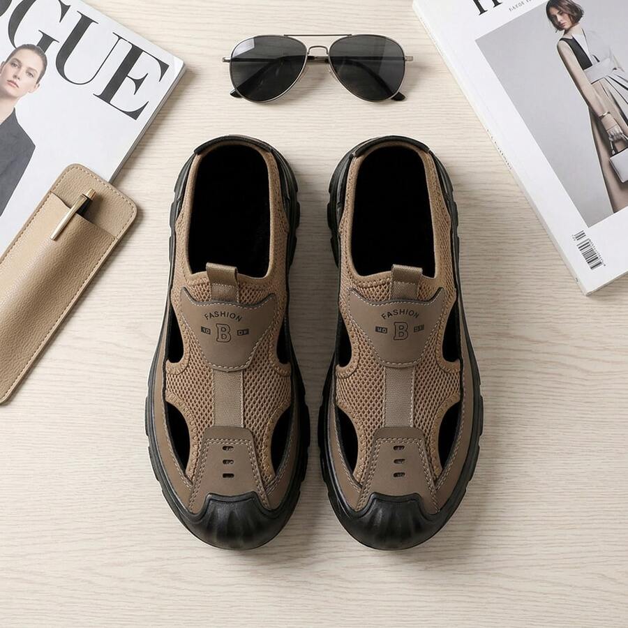 Sandalias para hombre casuales de punta cerrada fabricadas con malla transpirable y suela de goma resistente, calzado de playa hombre cómodo con diseño hueco y ligero de secado rápido, chanclas para hombre antideslizantes con amortiguación suave, zapatos de verano de estilo deportivo moderno y elegante, sandalias de hombre de alta calidad para exteriores y senderismo. - Marrón - Ver 1