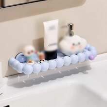 1pc Suction Cup Bathroom Shelf, Wall Mounted Storage Rack For Vanity, Washroom, Toilet, No Drilling Required - Red - View 3