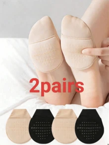 1/4 双装女士防滑前脚掌隐形薄款半趾袜，低帮休闲袜，夏季 - 彩色 - 查看 8