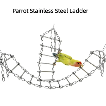 2 Styles Stainless Steel Bird Cage Decor, Parrot Chew-Resistant Climbing Ladder, Training & Entertainment Swing Accessories