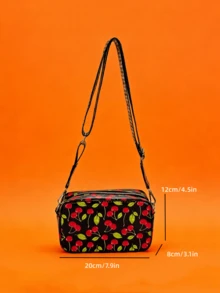 Sac à bandoulière mode femme imprimé cerises, sac à épaule, convient comme cadeau pour la fête des mères à porter avec des tenues d'été, sac carré petit avec fermeture éclair et porte-monnaie, peut contenir un téléphone, un appareil photo, un portefeuille, idéal pour les voyages d'été, les vacances, la photographie, cadeau de vacances pour les amis - Multicolore - Voir 11