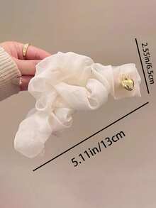 1pc Gold Heart-Shaped Chiffon Bubble Hair Claw Clip, Gentle Elegant Versatile Large Claw Hair Clip Summer Hair Accessories Beach Vacay Hair Clips - Pink - View 15