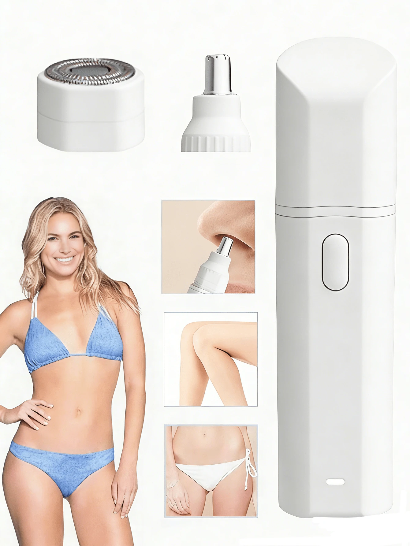 HYUNDAI Recortadora de vello íntimo de doble cabezal para mujeres, recortadora de vello nasal, afeitadora multiusos resistente al agua - Blanco - Ver 1