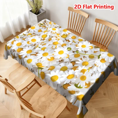 1 adet İlkbahar/Yaz Papatya Desenli 2D Baskılı Masa Örtüsü, Parti, Piknik, Yemek Dekorasyonu, Mutfak, Yemek Odası, Bahçe, Masa Üstü, Ev Dekorasyonu için Uygundur