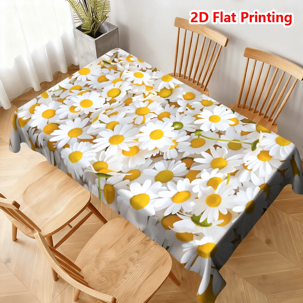 1 chiếc khăn trải bàn in 2D họa tiết hoa cúc mùa xuân/hè, thích hợp cho tiệc tùng, dã ngoại, trang trí bàn ăn, nhà bếp, phòng ăn, sân vườn, mặt bàn, trang trí nhà cửa. - Màu vàng - Xem 1