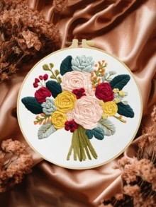 DIY Embroidery Kit, Simple Floral Pattern, Includes Embroidery Needle, Thread, Embroidery Hoop And Pre-Printed Fabric, Handcraft Embroidery Set, Beginner Friendly, Suitable For Thanksgiving, Christmas, Gifts, Home Wall Decor, 20x20cm/7.9x7.9 Inches - 20X20cm - View 14