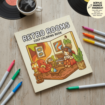 1 pièce Livre de coloriage RETRO ROOMS Cozy : 44 pages adorables scènes de maison rétro kawaii des années 70, papier épais 218g, parfait pour un cadeau de fête des mères et pour le bien-être et le soulagement du stress