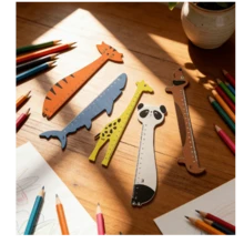 5pcs Cute Animal Shaped Wooden Rulers Set, Creative Cartoon Measuring Rulers, Kawaii Stationery For Office & Study Supplies - A - View 1