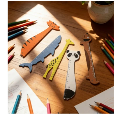 5pcs Cute Animal Shaped Wooden Rulers Set, Creative Cartoon Measuring Rulers, Kawaii Stationery For Office & Study Supplies
