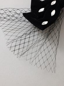 Kẹp tóc kiểu Pháp bằng nhung với nơ, điểm xuyết pha lê và lưới voan mỏng, phụ kiện đội đầu thanh lịch cho các bữa tiệc dành cho phụ nữ. - Nhiều màu - Xem 5