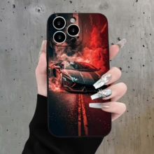 Funda protectora con diseño de coche deportivo, carcasa estilo racing con efecto de fuego, accesorio de velocidad para celular - Negro - Ver 8