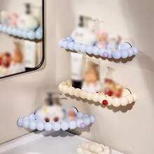 1pc Suction Cup Bathroom Shelf, Wall Mounted Storage Rack For Vanity, Washroom, Toilet, No Drilling Required - Red - View 5
