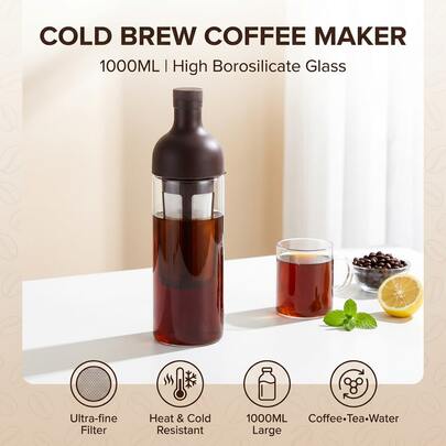 SOKANY Bình pha cà phê lạnh dung tích lớn 1000ml - Bình chiết xuất bằng thủy tinh borosilicate cao cấp dùng trong gia đình, bình pha cà phê lạnh đa năng dùng cho cà phê và trà trái cây.
