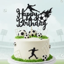 1件装足球生日蛋糕装饰插牌 - 闪亮足球运动员蛋糕装饰，带火焰球，适合男孩运动主题派对用品，进球庆祝蛋糕装饰 - 黑火焰足球HB - 查看 2