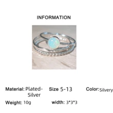 Bộ 3 nhẫn hứa hẹn vĩnh cửu mạ bạc thanh lịch, được thiết kế với đá opal giả lấp lánh, nhẫn đính hôn/cưới tuyệt đẹp, món quà tượng trưng cho ngày Valentine. - Bạc - Xem 4
