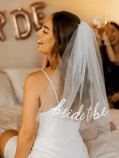1pc Bridal Pearl Embroidered White Wedding Veil, Elegant Bride Bachelorette Party Accessory, Engagement Gift, Wedding, Bridesmaid Gift