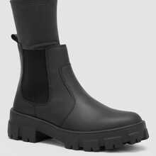 Coturno Feminino Chelsea Preto Chunky Plataforma Tratorado Cano Médio Casual Fashion Boots - Preto - Visão 6