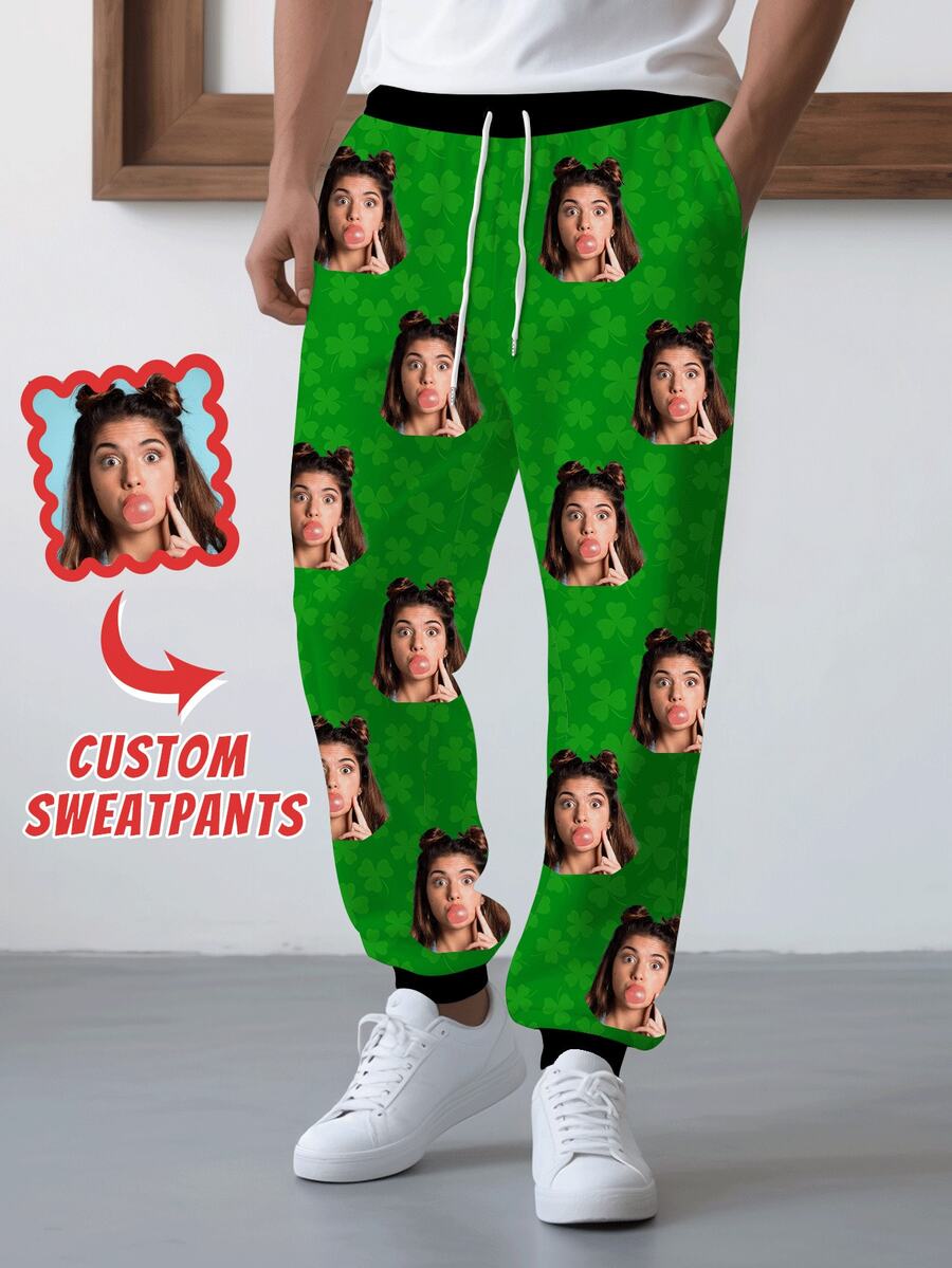 定制男士休闲运动裤,跑步慢跑裤,可个性化定制人脸图案,舒适时尚的宽松束口运动裤,适合日常休闲穿着、周末郊游、朋友聚会、旅行和其他轻松的社交活动,创意街头风男裤,可作为趣味礼物,送给男友/女友的创意服装礼物 - 彩色 - 查看 1