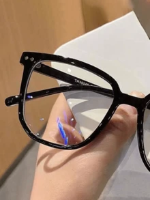 半副女士时尚眼镜，防眼疲劳，适用于电脑、电视、游戏和智能手机，透明镜片时尚眼镜 - 黑色 - 查看 2