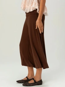 Women's Fold Over Waist Capri Fashionable Casual Solid Color Low Rise Wide Leg Crop Pants - 咖啡色 - 查看 2