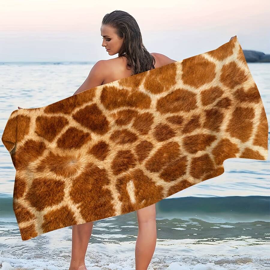 1pc Giraffe Print Ultra-Soft Beach/Bath Towel, Suitable For Summer - 3 - View 1