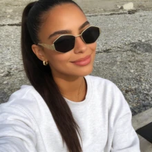 1副多边形时尚金属小框女士眼镜 - 金色 - 查看 1