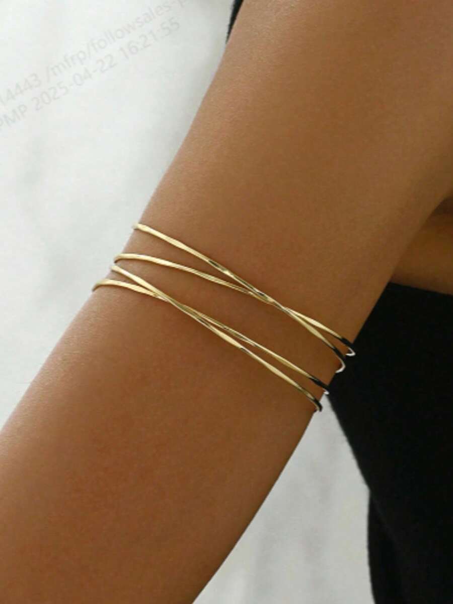 1 Simple And Fashionable Hollow Out Multi-Layer Cross Fashion Exaggerated Personality Arm Ring Arm Bracelet With Adjustable Opening - Armband - View 1