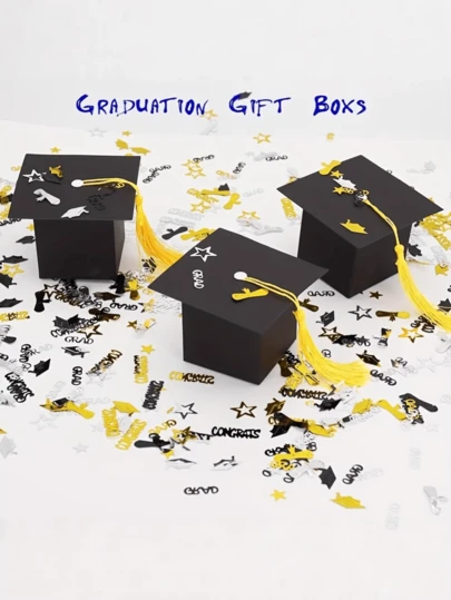 10Pcs Graduation Candy Boxes, Class Of 2026 Graduation Cap Gift Boxes With Gold Tassel, DIY Graduate Decoration Box For Ceremony Party Small Treat Chocolate Box