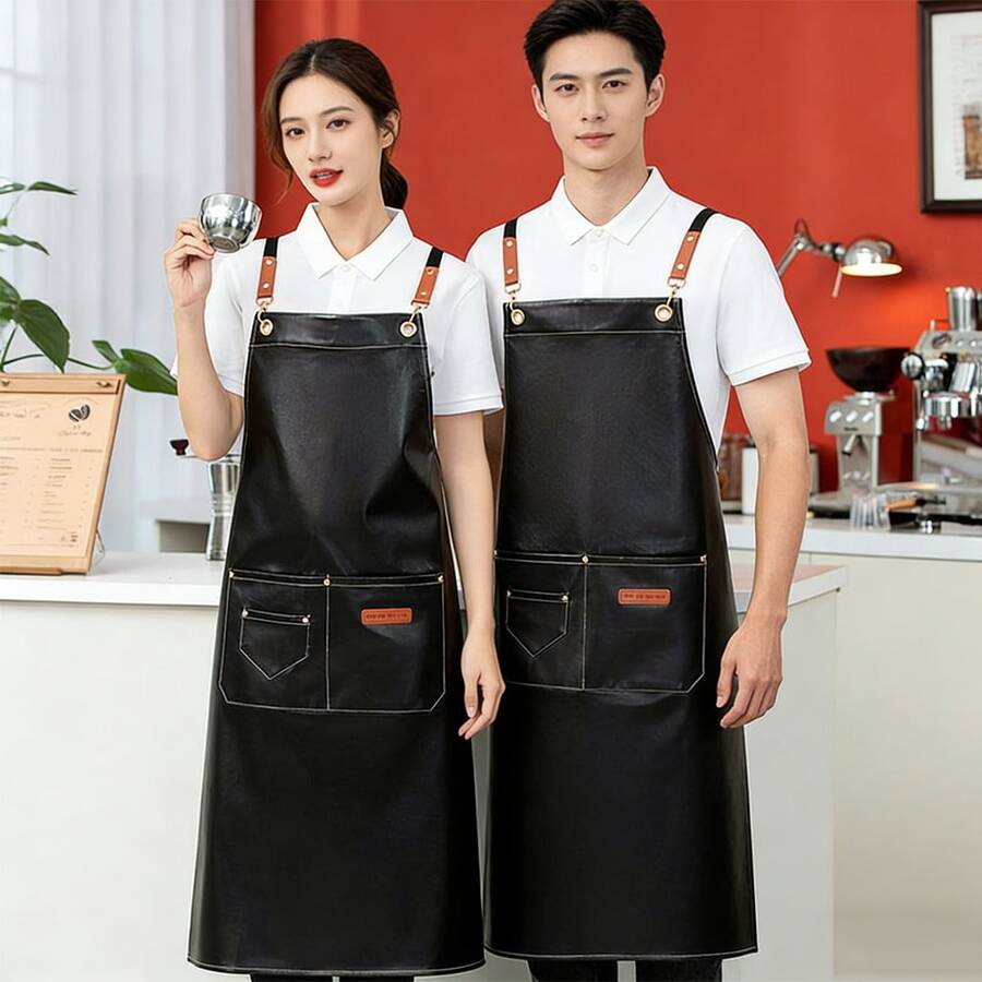 Tạp dề da PU chống thấm dầu, mềm mại, bền chắc, thích hợp cho ngành dịch vụ ăn uống, nhà bếp, chợ hải sản, căng tin, siêu thị, trang phục lao động chống thấm nước chịu lực cao, tạp dề đầu bếp chuyên nghiệp cho nhà hàng, dịch vụ thực phẩm, cửa hàng thịt, nấu nướng, tạp dề chống dầu chống nước với dây đeo cổ điều chỉnh được, kích thước универсальный cho nam và nữ. - Nhiều màu - Xem 1
