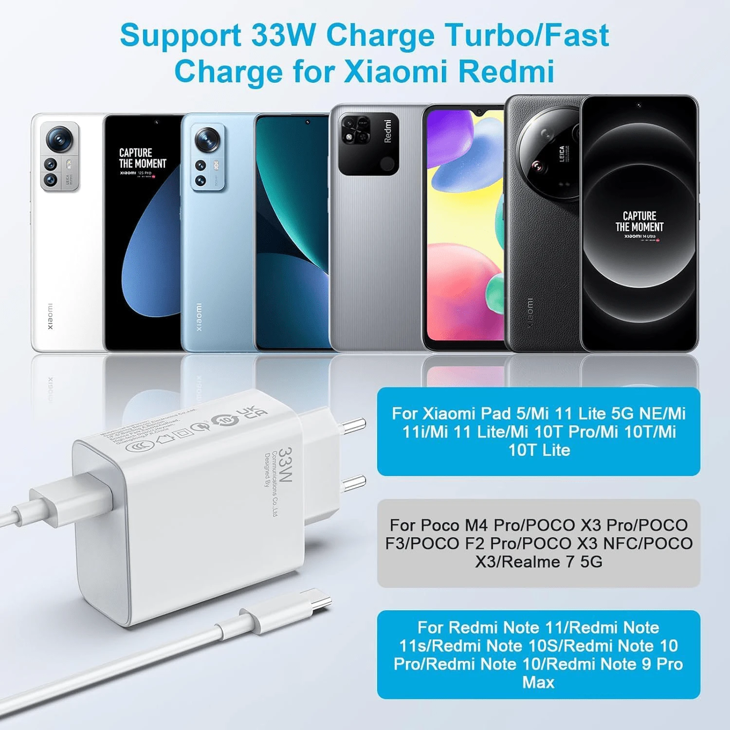 Xiaomi Fast Charging EU Type C E F Plug 220-240V Desktop Charging Station 33W Fast Charging Set USB-A To USB-C Interface Adopts PD Fast Charging Technology Designed For Redmi Phones And Compatible With Other Devices Includes EU Travel Adapter Easter Spring Gift - View 1