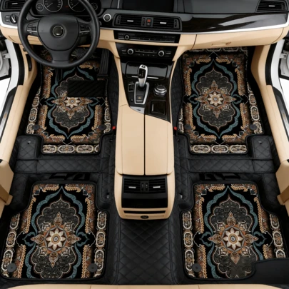 Bộ 4 thảm trải sàn ô tô họa tiết Bohemian, thảm lót sàn ô tô đa năng kiểu Châu Âu, chất liệu cao su tổng hợp, chống trượt, chống thấm nước, chống bụi bẩn, dễ vệ sinh, thảm trải sàn trước và sau xe, bảo vệ nội thất xe, phụ kiện nội thất ô tô cho xe hơi, SUV, xe tải, RV, xe van, thảm trang trí xe hơi, quà tặng cho nam nữ, chủ xe sử dụng hàng ngày.