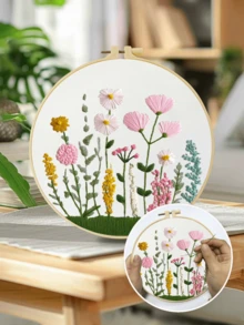 DIY Embroidery Kit, Simple Floral Pattern, Includes Embroidery Needle, Thread, Embroidery Hoop And Pre-Printed Fabric, Handcraft Embroidery Set, Beginner Friendly, Suitable For Thanksgiving, Christmas, Gifts, Home Wall Decor, 20x20cm/7.9x7.9 Inches - 20X20cm - View 6